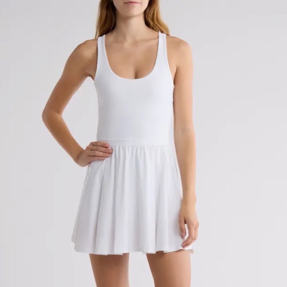 Beyond Yoga Score Pleated Minidress in True White